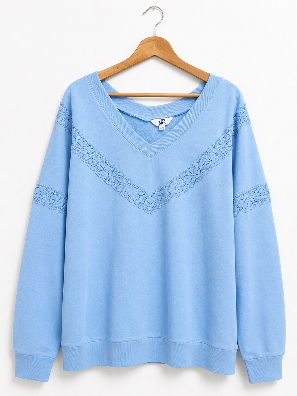 JoyLab NWOT Bright Sky Blue V-Neck Lace-Trim Sweatshirt XXL